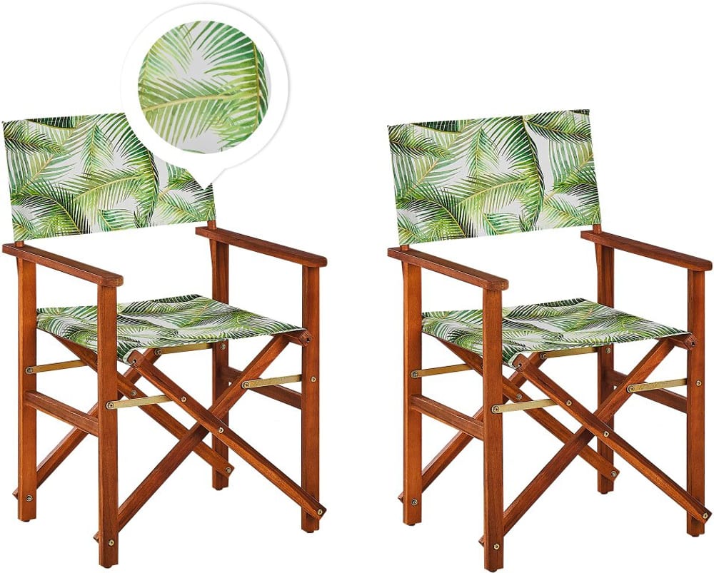 Set di 2 sedie in legno di acacia scuro grigio foglie di palma verde CINE Sedia da giardino Beliani 655798700000 N. figura 1