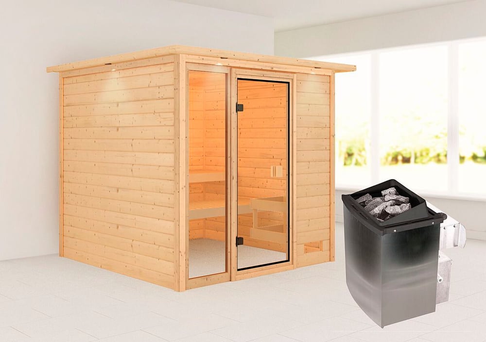 Sauna Jutta accesso frontale, corona di fiori Sauna Karibu 647481100000 N. figura 1