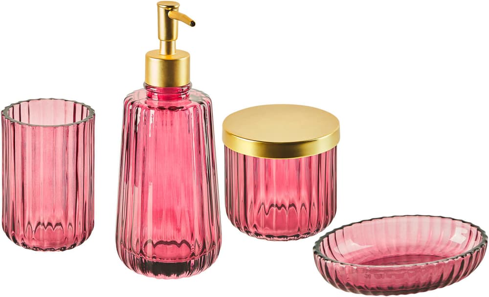 Set di 4 accessori bagno vetro rosa e oro CARDENA Set Beliani 674733500000 N. figura 1