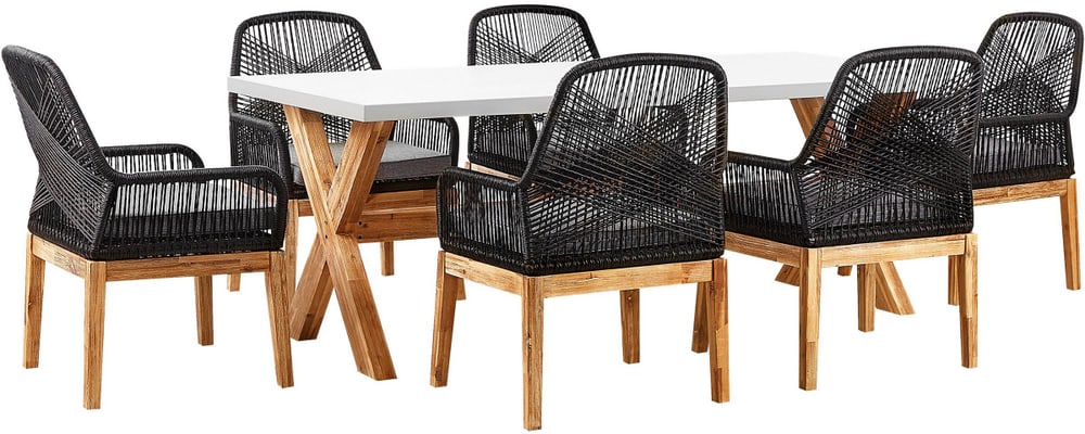 Gartenmöbel Set Faserzement 200 x 100 cm 6-Sitzer Stühle weiss / schwarz OLBIA Gartenlounge Beliani 674735800000 Bild Nr. 1