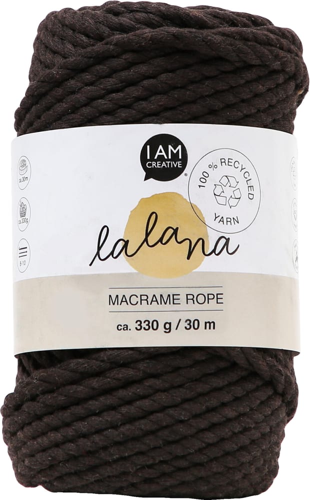 Macrame Rope brown, filato per macramè Lalana per lavorazioni in macramè, intrecci e annodature, marrone, 5 mm x circa 30 m, circa 330 g, 1 gomitolo Filato macramè 668363400000 N. figura 1