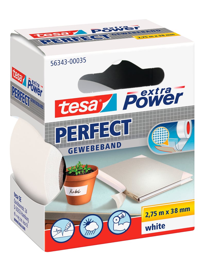 extra Power® Perfect 2.75m:19mm blanc Rubans adhésifs Tesa 663081200000 Photo no. 1