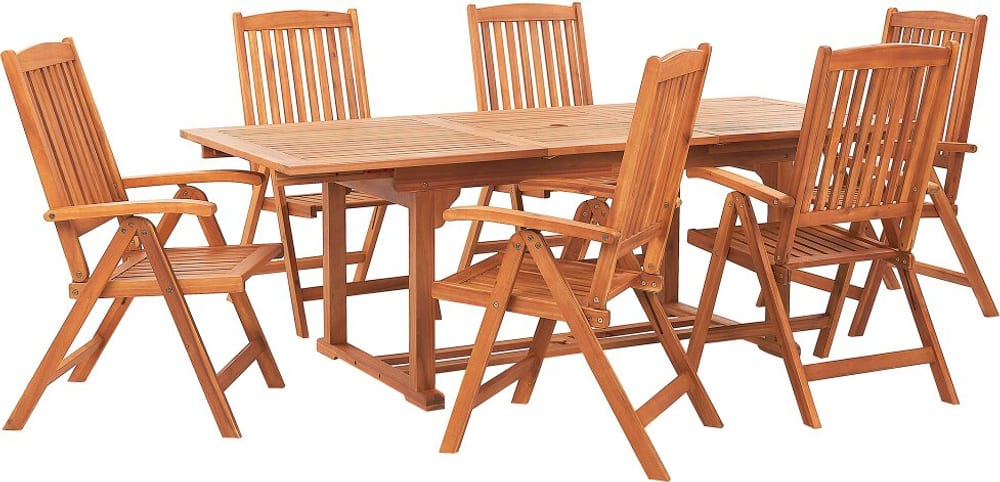 Set di 6 sedie e tavolo da giardino in legno di acacia JAVA Lounge da giardino Beliani 759243400000 N. figura 1