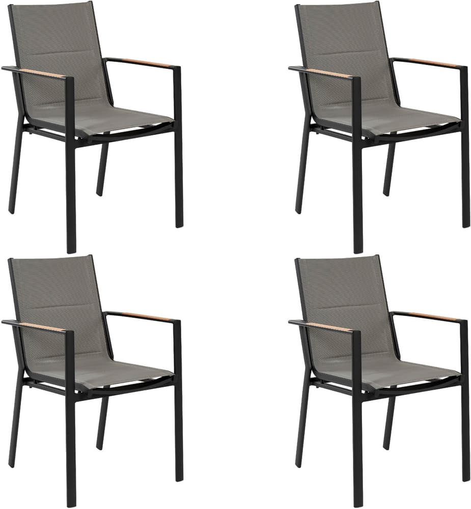 Set di 4 sedie da giardino metallo nero e legno chiaro BUSSETO Sedia da giardino Beliani 674740700000 N. figura 1