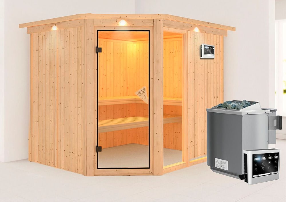 Sauna Fiona 3 Eckeinstieg, Kranz Sauna Karibu 647473500000 Bild Nr. 1