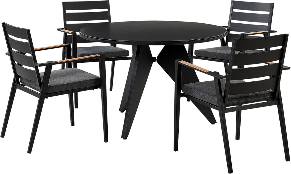 Gartenmöbel Set Aluminium schwarz 4-Sitzer Auflagen grau OLMETTO/TAVIANO Gartenlounge Beliani 676116100000 Bild Nr. 1