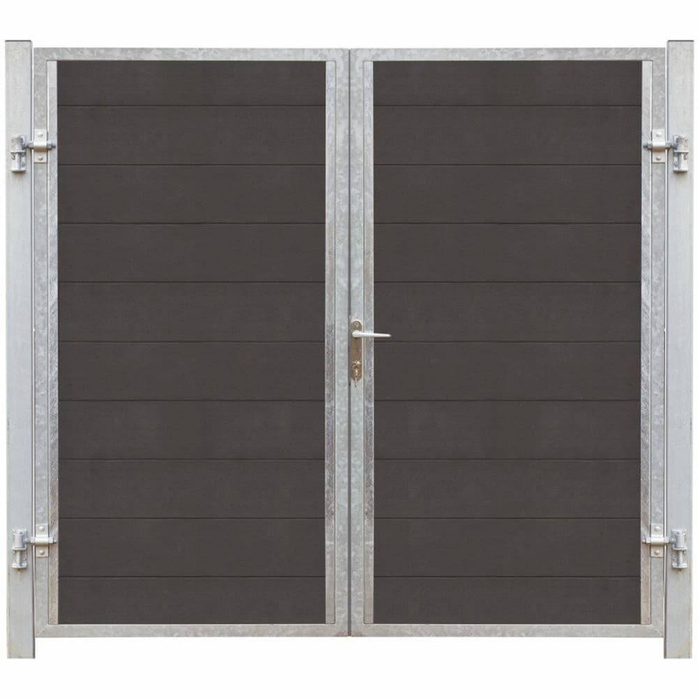 Porte Futura double WPC 197x180cm+16cm poteaux gris ardoise / galvanisé à chaud Porte PLUS 669700108429 Photo no. 1