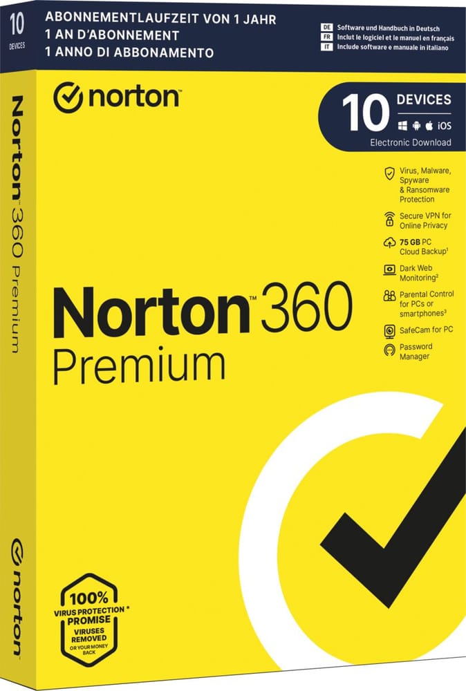 Security 360 Premium with 75GB 10 Device - PC/Mac/Android/iOS Antivirus (Box) Norton 785300146584 N. figura 1