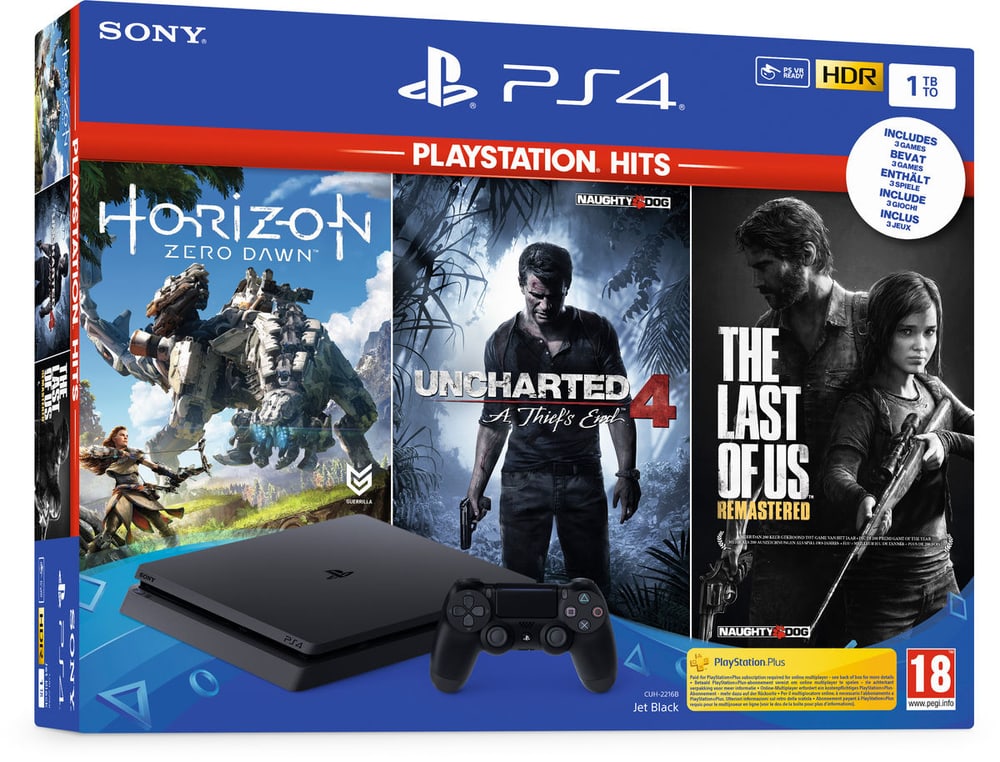 PlayStation 4 1To Black - incl. Uncharted 4 Hits, The Last of Us 1 Hits und Horizon Zero Dawn Hits Console Sony 78544320000019 Photo n°. 1