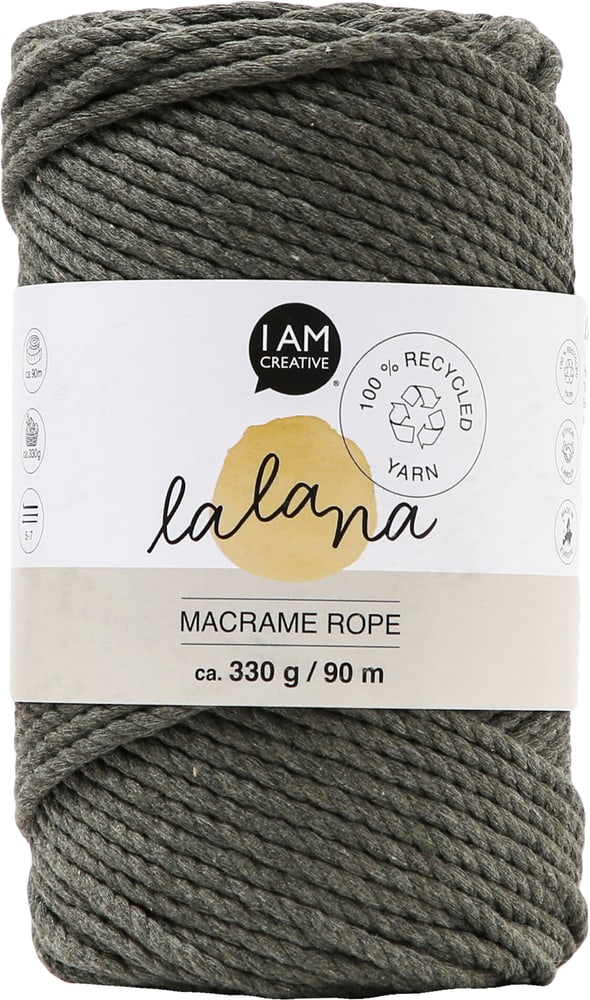 Macrame Rope khaki, fil à nouer Lalana pour projets de macramé, pour tisser et nouer, couleur terre, 3 mm x env. 90 m, env. 330 g, 1 écheveau en faisceau Fil de macramé 668364100000 Photo no. 1