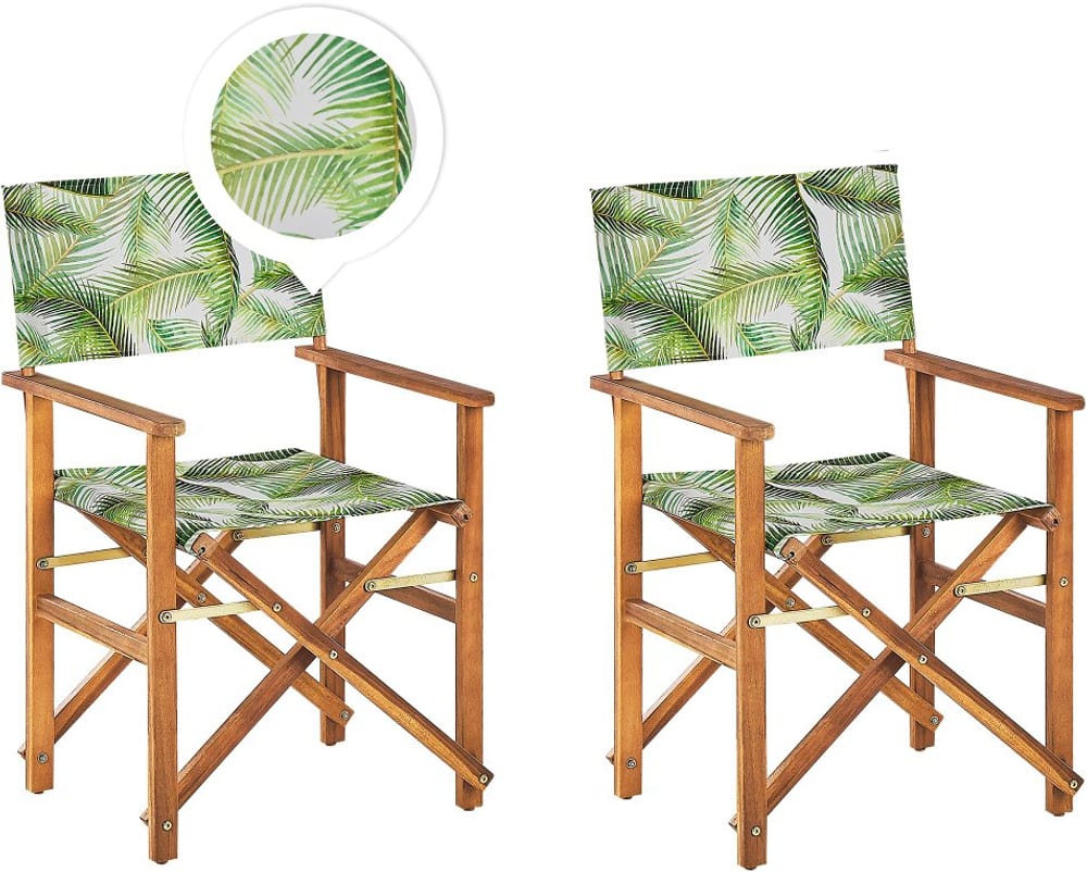 Set di 2 sedie in legno di acacia chiaro grigio foglie di palma verde CINE Sedia da giardino Beliani 655519000000 N. figura 1