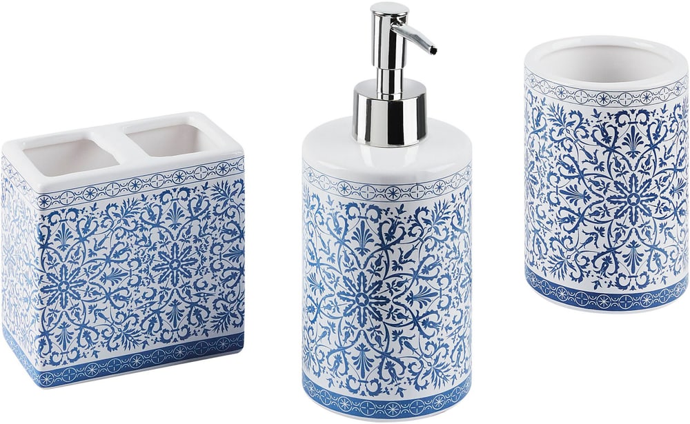Lot de 3 accessoires de salle de bains en céramique bleu et blanc CARORA Ensemble Beliani 674730900000 Photo no. 1
