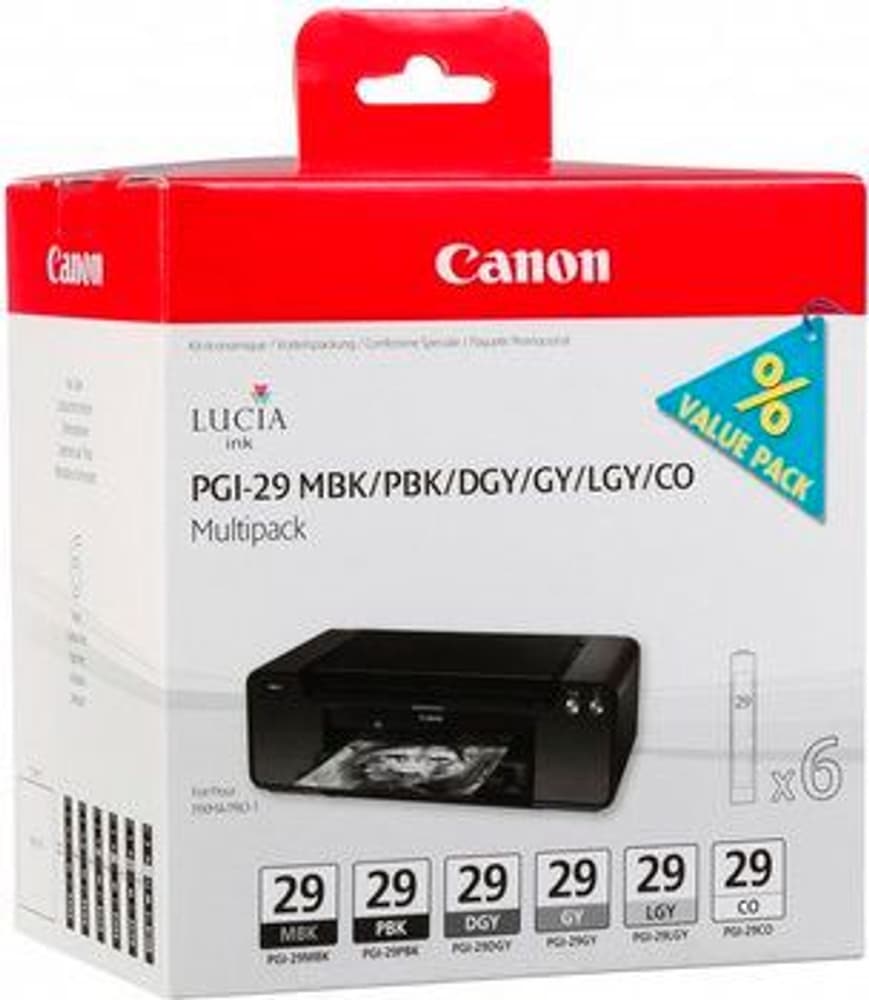 PGI-29 multipack MBK/PBK/DGY/GY/LGY/CO Cartuccia d'inchiostro Canon 785300126237 N. figura 1