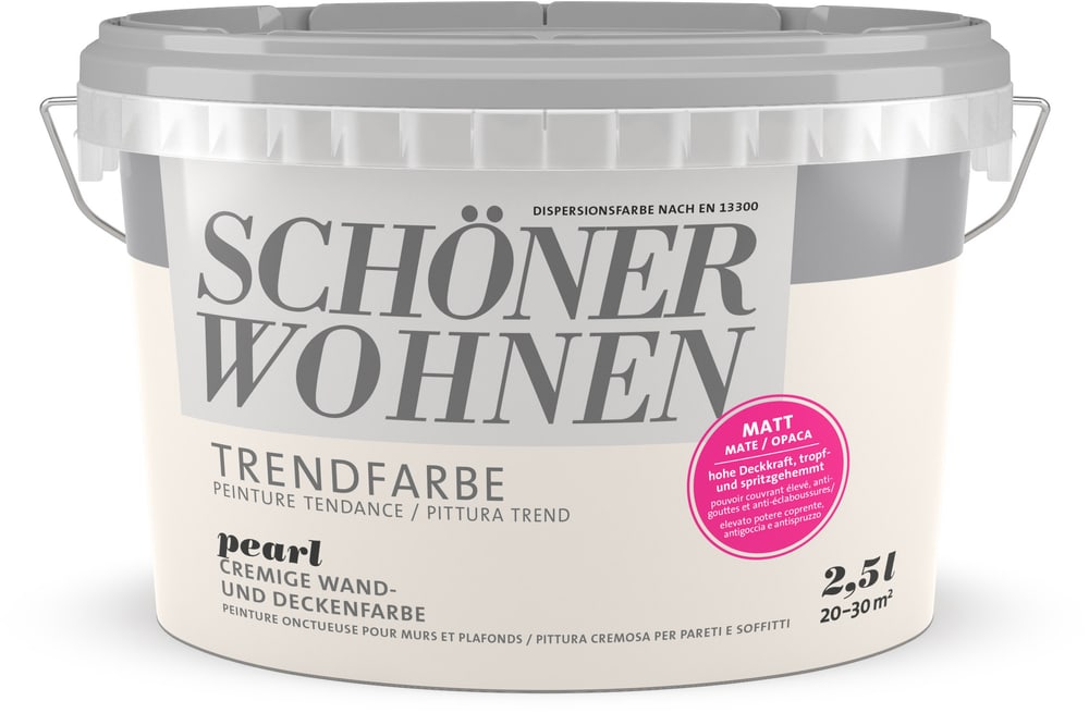 Vernice di tendenza opaca Pearl 2.5 l Pittura per pareti Schöner Wohnen 660905600000 Contenuto 2.5 l N. figura 1