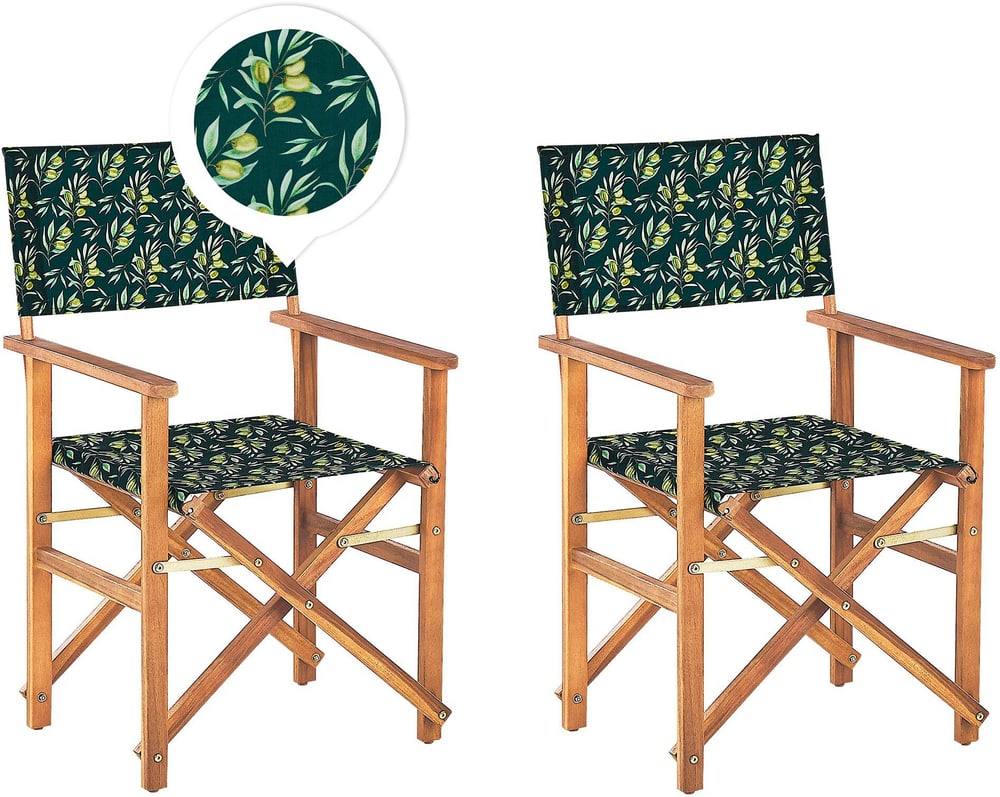 Set di 2 sedie in legno di acacia chiaro grigio e olive verde CINE Sedia da giardino Beliani 655519100000 N. figura 1