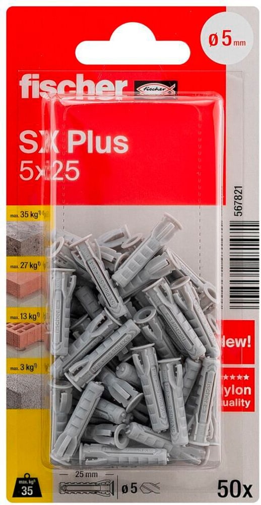Tampon nylon SX Plus 5 x 25 Cheville à expansion fischer 605415100000 Photo no. 1