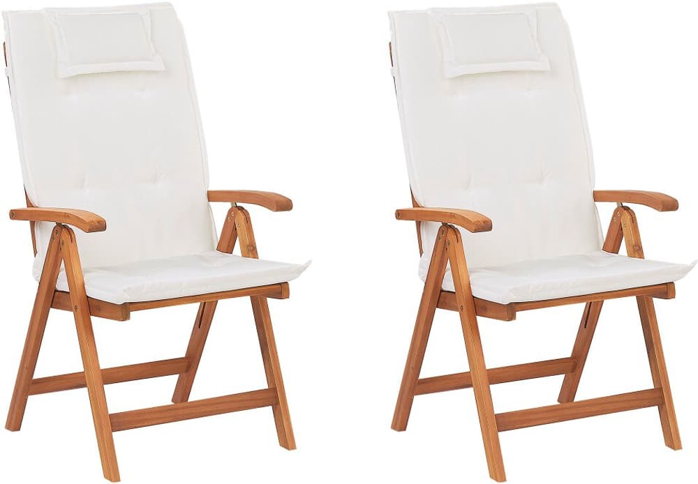 Set di 2 sedie da giardino in legno di acacia con cuscini bianco sporco JAVA Sedia da giardino Beliani 759231300000 N. figura 1