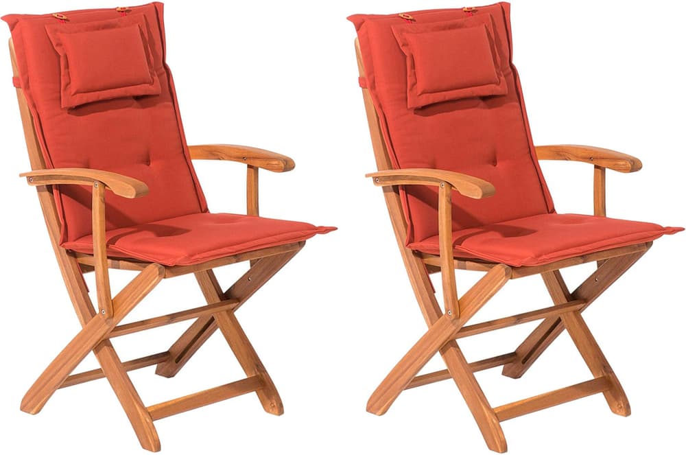 Lot de 2 chaises de jardin avec coussin rouge brique MAUI Chaise de jardin Beliani 676106300000 Photo no. 1