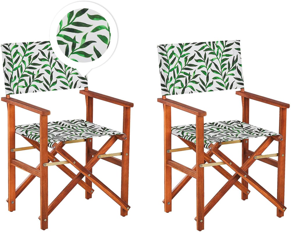 Set di 2 sedie in legno di acacia scuro grigio foglie verde CINE Sedia da giardino Beliani 655799000000 N. figura 1