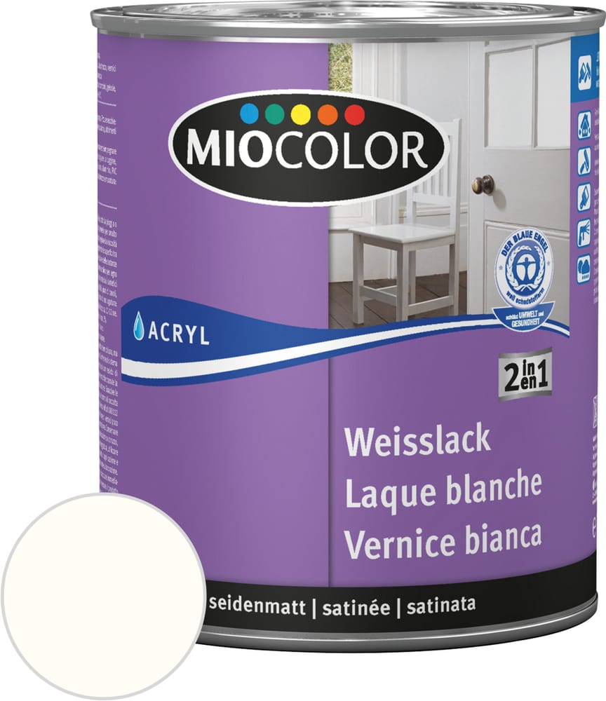 Acryl Weisslack seidenmatt reinweiss 375 ml Acryl Weisslack Miocolor 676772400000 Farbe Reinweiss Inhalt 375.0 ml Bild Nr. 1