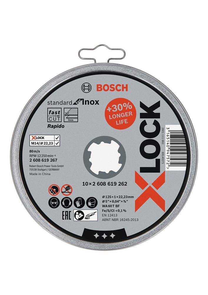 10 disques à tronçonner droits X-LOCK Standard for Inox 125x1x22,23 mm Trennscheibe Bosch Professional 616246500000 Photo no. 1
