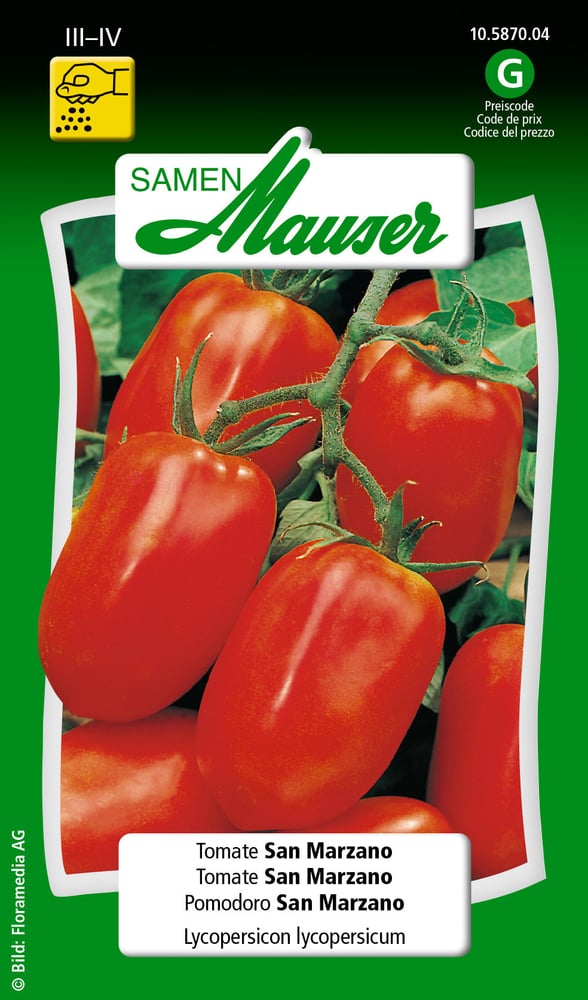 Tomate San Marzano Semences de legumes Samen Mauser 650115705000 Contenu 30 graines (env. 20 plantes ou 3 - 4 m²) Photo no. 1