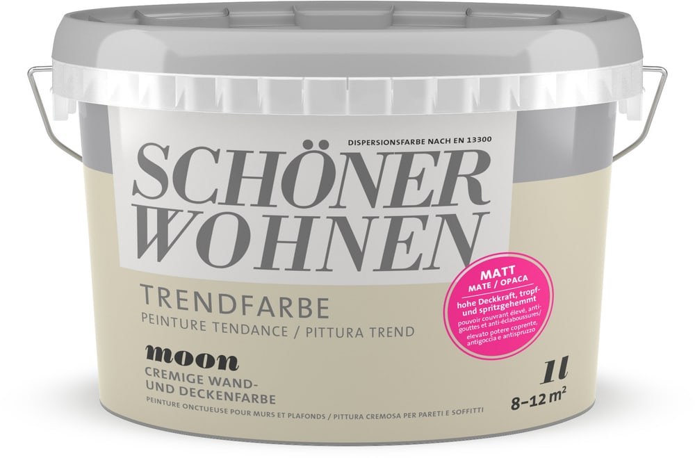 Vernice di tendenza opaca Moon 1 l Pittura per pareti Schöner Wohnen 660968100000 Contenuto 1.0 l N. figura 1
