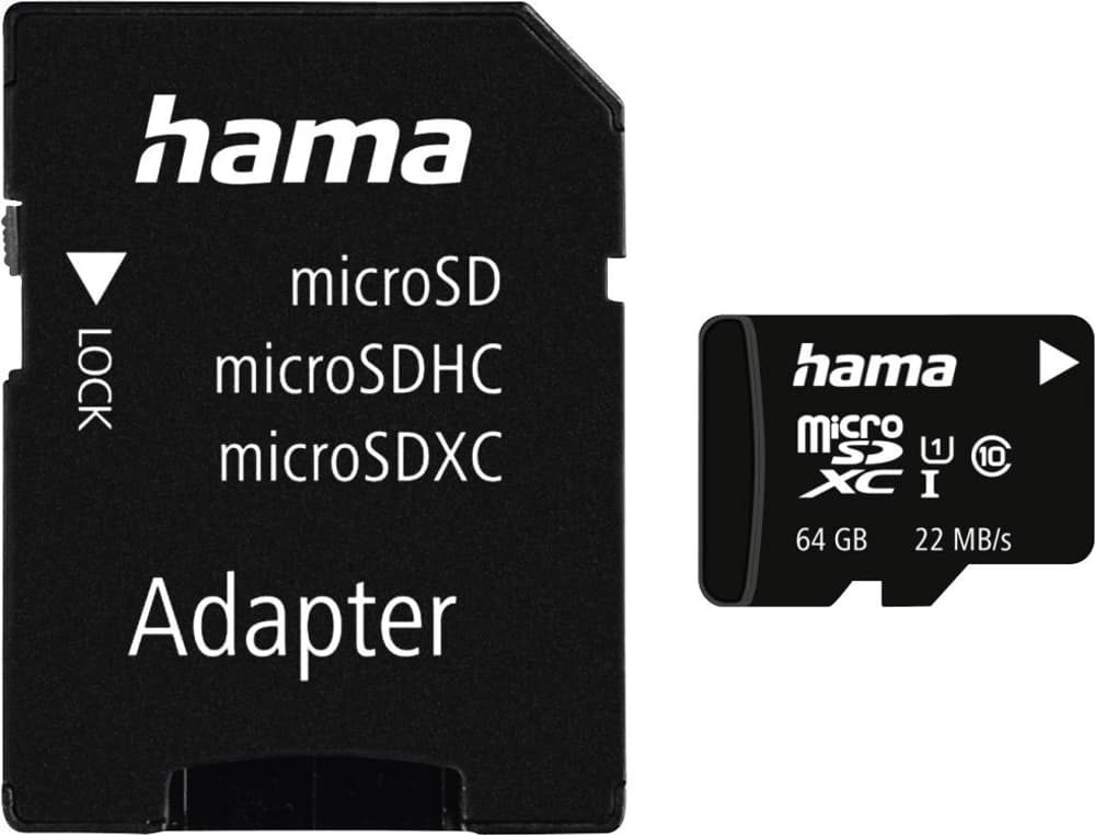 microSDXC 64GB Class 10 UHS-I 22MB/s + Adapter/Mobile Speicherkarte Hama 785300180993 Bild Nr. 1