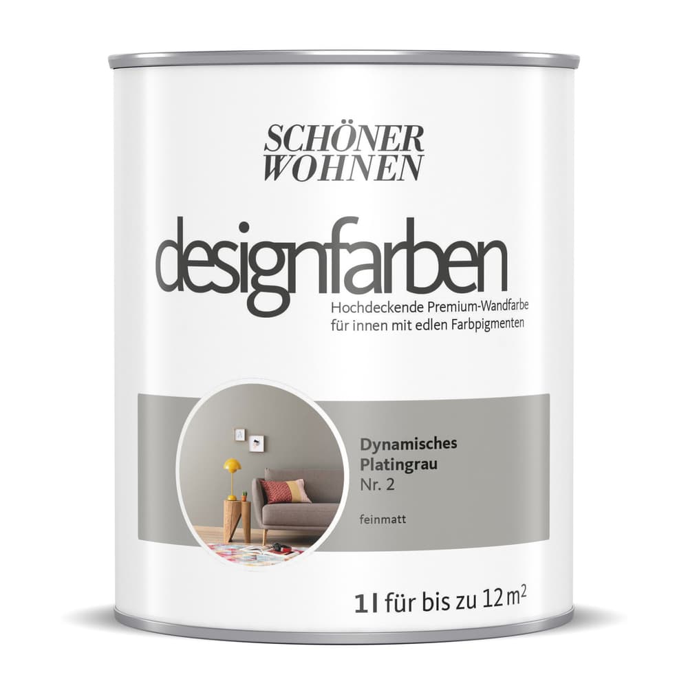Designfarbe Platingrau 1 l Wandfarbe Schöner Wohnen 660991400000 Inhalt 1.0 l Bild Nr. 1
