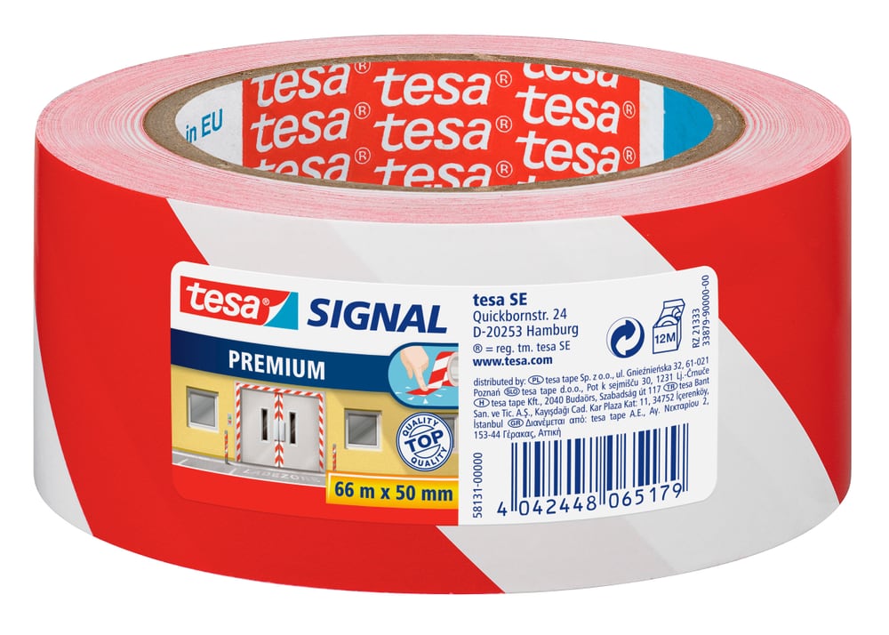 SIGNAL Premium Ruban de sécurisation et de délimitation, rouge/blanc, 66mx50mm Rubans adhésifs Tesa 663076900000 Photo no. 1