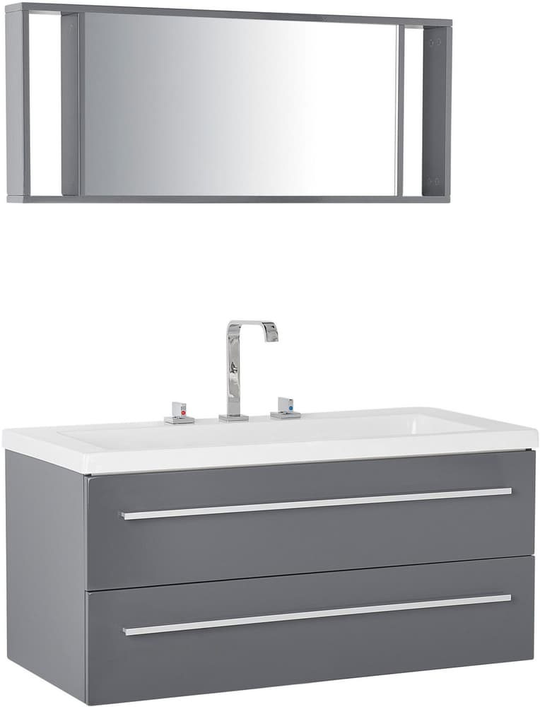 Mobile lavabo con specchio e 2 cassetti grigio e argento ALMERIA Set Beliani 759188500000 N. figura 1