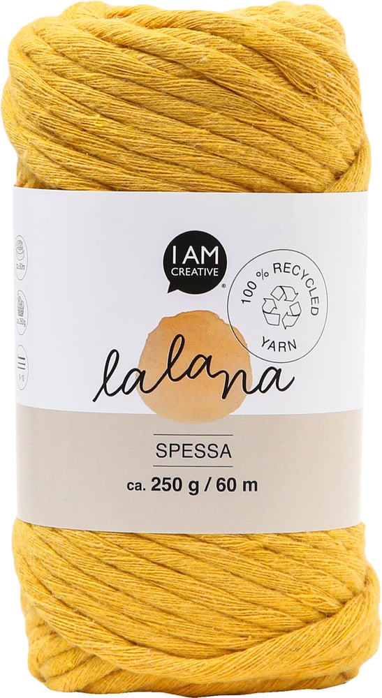 Spessa mustard, filato Lalana per uncinetto, maglia, annodatura e macramè, giallo senape, ca. 5 mm x 60 m, ca. 250 g, 1 gomitolo Lana vergine 668367600000 N. figura 1