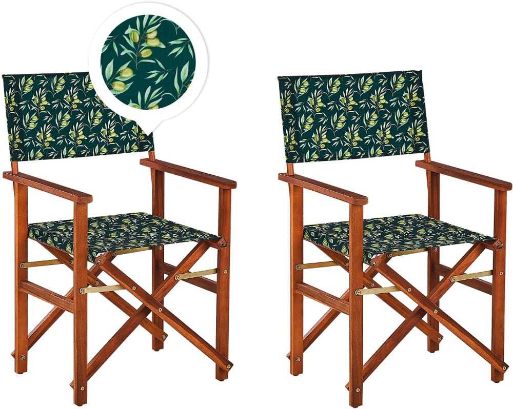 Lot de 2 chaises de jardin bois foncé et crème à motif olives CINE Chaise de jardin Beliani 655797700000 Photo no. 1