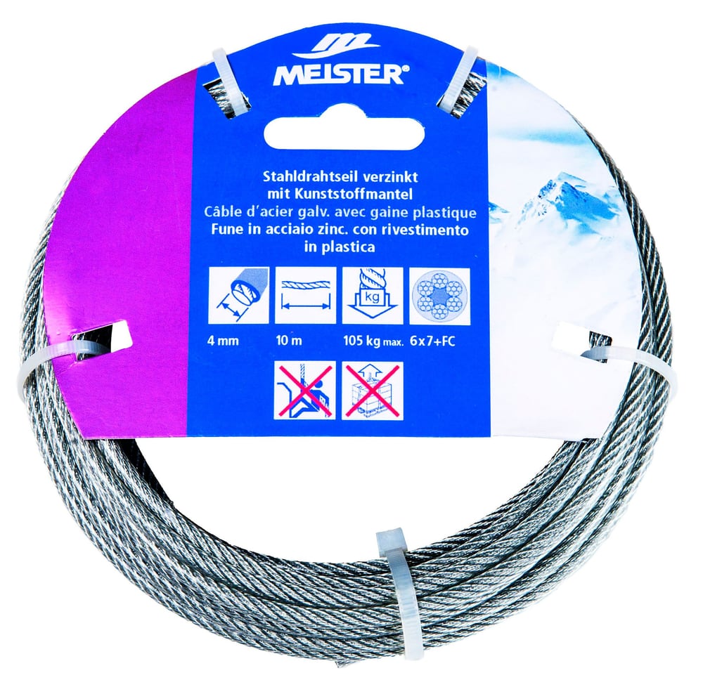 Câble d'acier galvanisé avec gaine en plastique Câble d'acier Meister 604726600000 Taille 3-4 mm x 10 m Photo no. 1