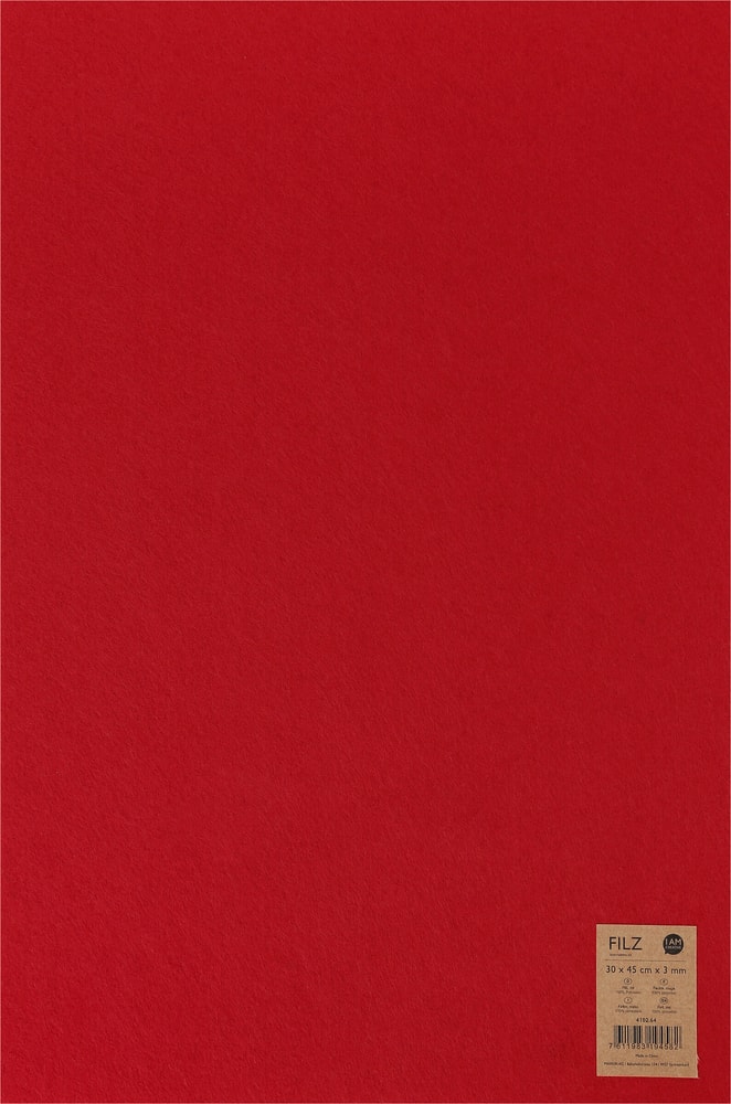 Feltro tessile, rosso, 30x45cm x 3mm Feltro artigianale 666914400000 N. figura 1