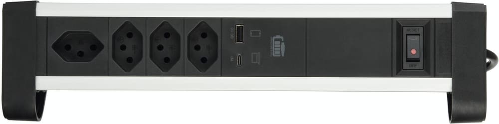 Power Strip ALU (4xT13, 1x USB-C, 65W, 1x USB-A, avec montage fixe sur table) – noir Bloc multiprises Mio Star 791053400000 Photo no. 1