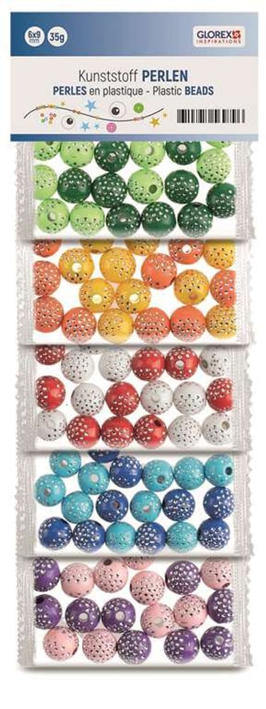 Kunststoff Perlen, bunt mit Punkten 10mm, 5-fach sort, 50g Bastelperlen 608107600000 Bild Nr. 1