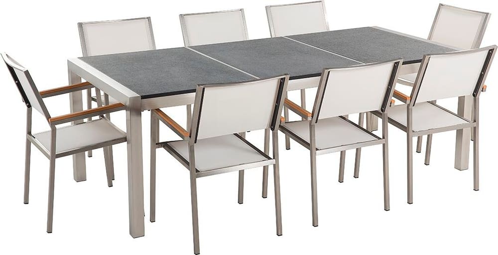 Set di tavolo e 8 sedie da giardino in acciaio basalto e fibra tessile bianca nero fiammato 220 cm GROSSETO Lounge da giardino Beliani 676105600000 N. figura 1