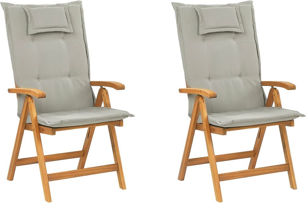 Set di 2 sedie da giardino in legno di acacia con cuscini grigio beige JAVA Sedia da giardino Beliani 759232400000 N. figura 1