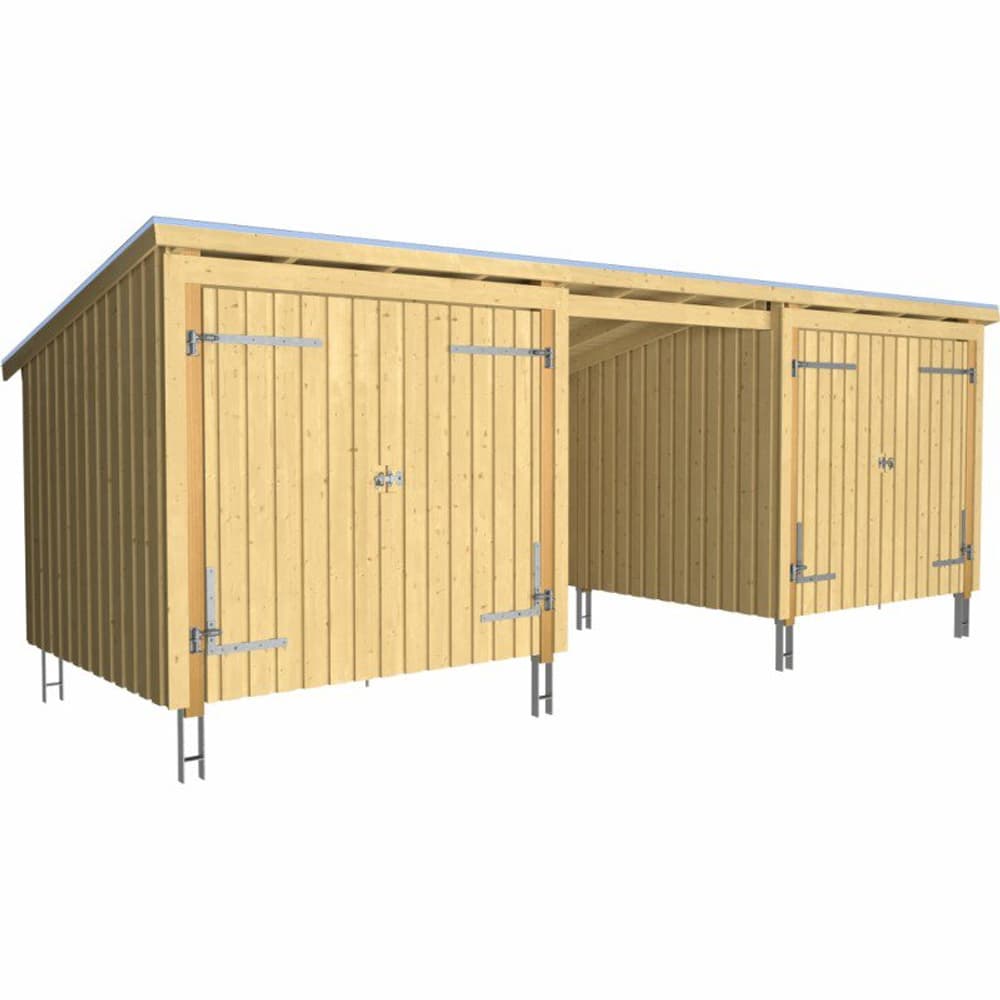 Nordic Multi Gartenhaus 3 Mod+2DoppTü 635x218x167/218 cm  Set 2 unbehandelt Gartenhaus PLUS 669700109336 Bild Nr. 1