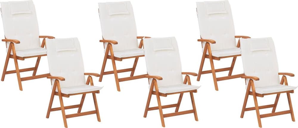 Set di 6 sedie in legno di acacia e cuscini bianco sporco JAVA Sedia da giardino Beliani 759231400000 N. figura 1