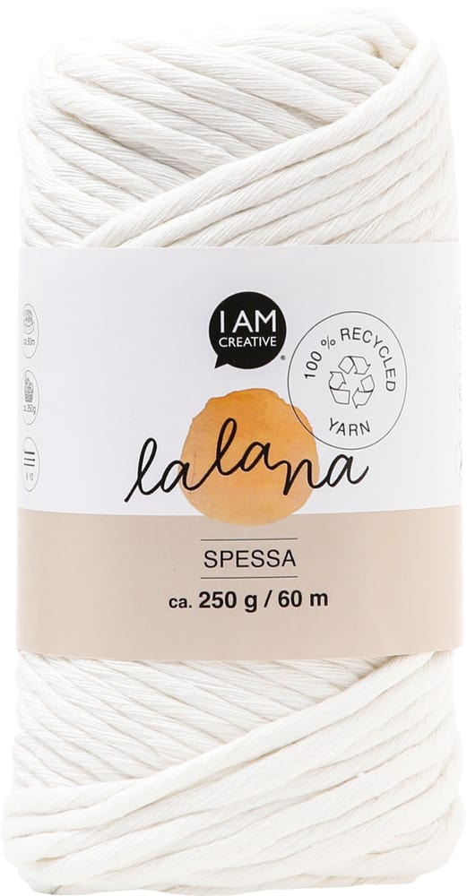 Spessa cream, filato Lalana per uncinetto, maglia, annodatura e macramè, colore crema, ca. 5 mm x 60 m, ca. 250 g, 1 gomitolo Lana vergine 668367000000 N. figura 1