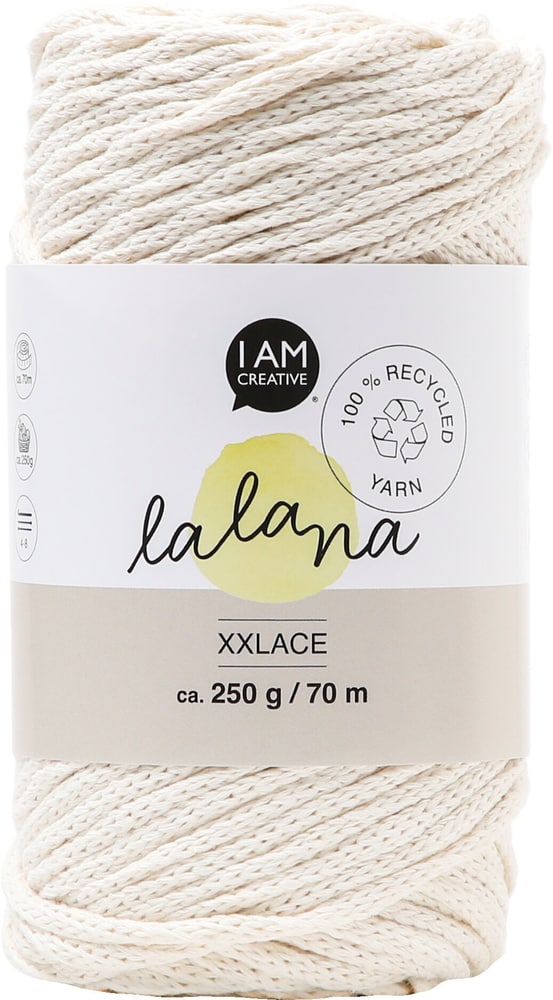 XXlace cream, fil de chaîne Lalana pour le crochet, le tricot, le nouage &amp; Projets de macramé, couleur crème, env. 3 mm x 70 m, env. 200 g, 1 écheveau Laine 668368100000 Photo no. 1