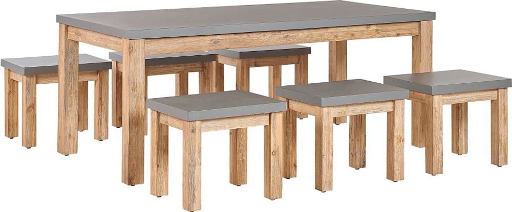 Set de jardin table et 6 tabourets gris en fibre-ciment et bois OSTUNI Ensemble lounge de jardin Beliani 759238100000 Photo no. 1