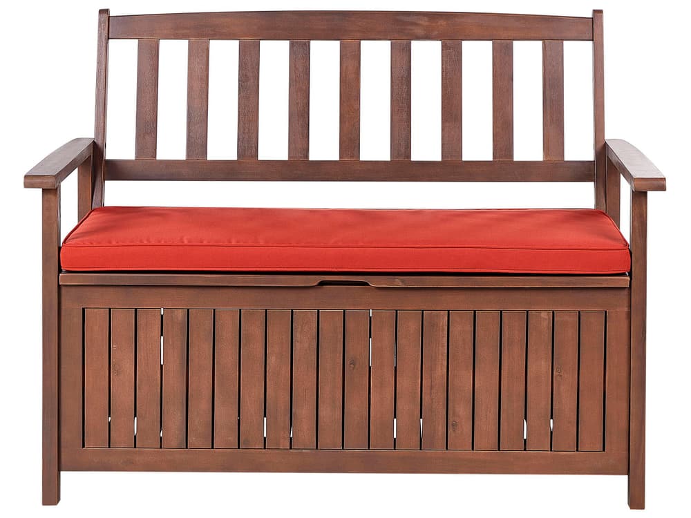 Gartenbank Akazienholz dunkelbraun 120 cm mit Stauraum Auflage terracotta SOVANA Bank mit Auflage Beliani 753769900000 Bild Nr. 1