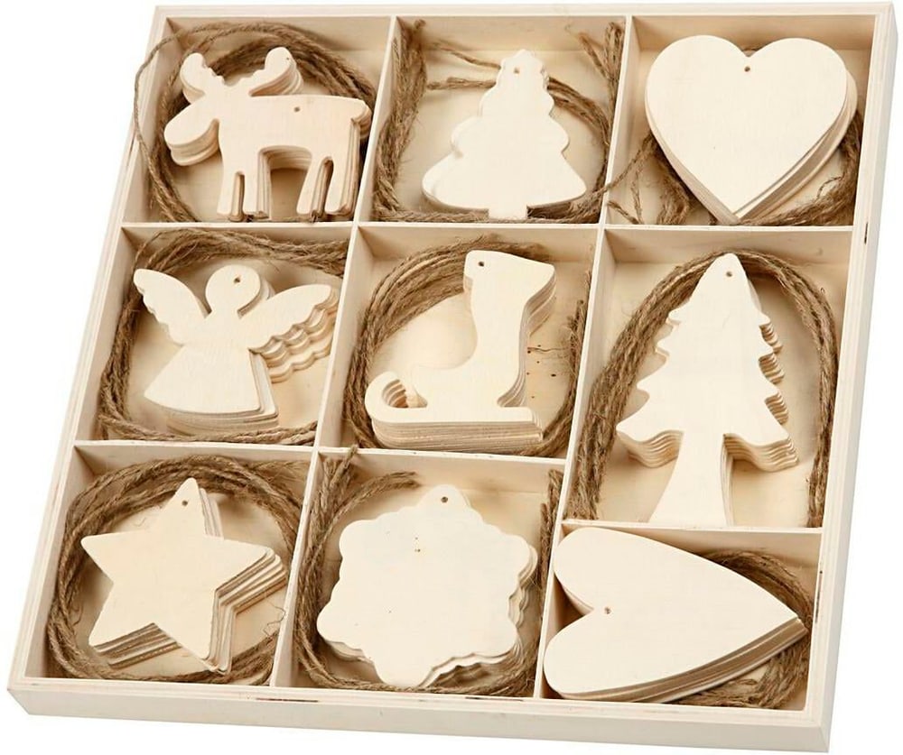 Targhette natalizie in legno 72 pezzi, 9 disegni, 7 - 8 cm Decorazione per albero Creativ Company 785302444389 N. figura 1