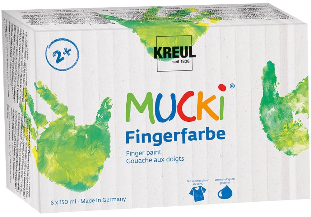 Colori a dita MUCKI in set da 6, colori a base d'acqua per bambini, colorati, 6 x 150 ml Set di pittura per le dita 665896100000 N. figura 1