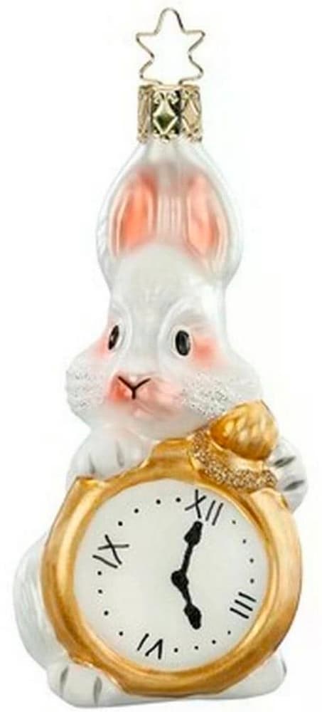 Boule de Noël En retard ! Lapin avec horloge Verre, H : 11.5 cm, fait main Décoration de sapin Inge Glas Manufaktur 785302444665 Photo no. 1