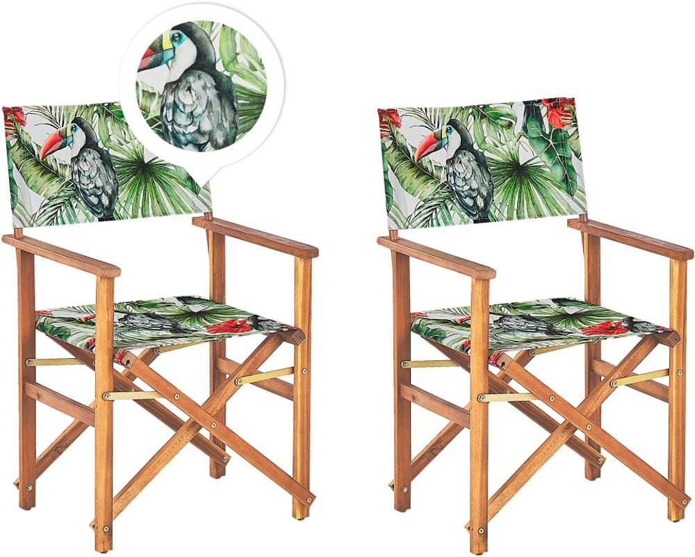 Set di 2 sedie in legno di acacia chiaro grigio tucani multicolore CINE Sedia da giardino Beliani 655518900000 N. figura 1