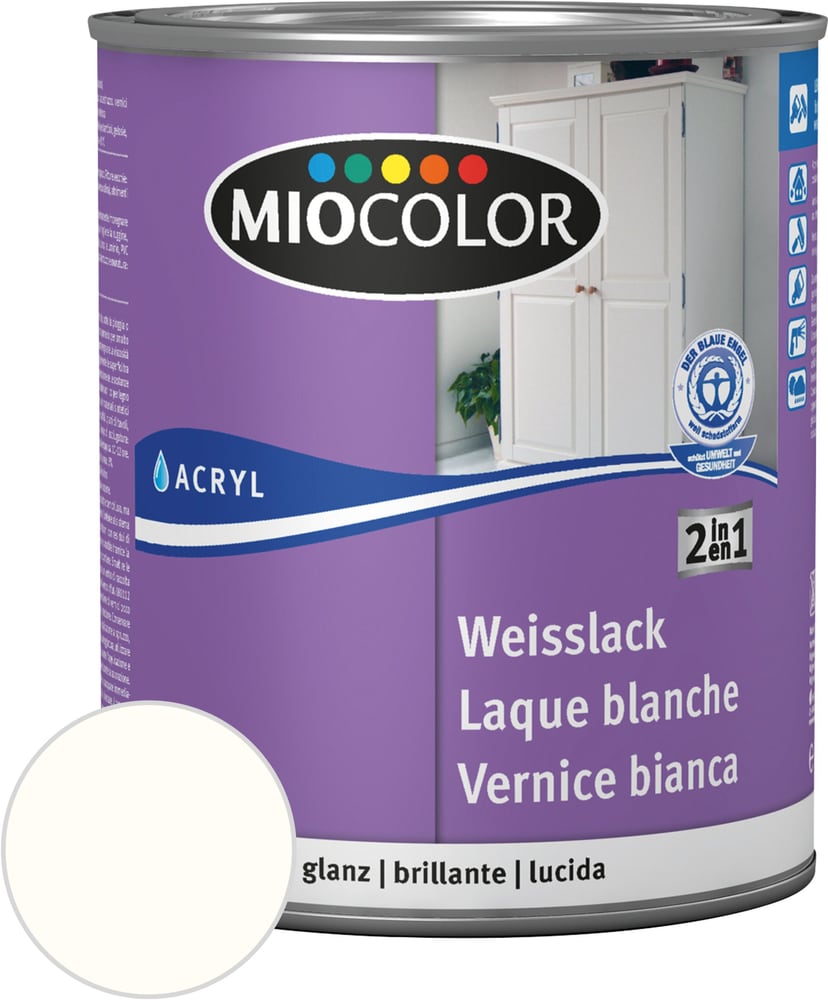 Acryl Weisslack glanz reinweiss 375 ml Acryl Weisslack Miocolor 676771700000 Farbe Reinweiss Inhalt 375.0 ml Bild Nr. 1